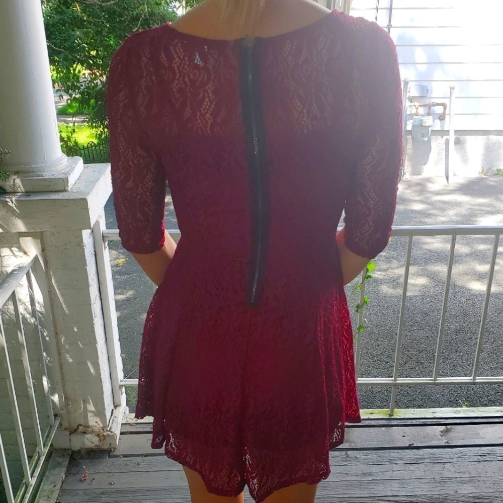Vintage Y2K Embroidered Victorian Style Maroon Mini Dress XS/S